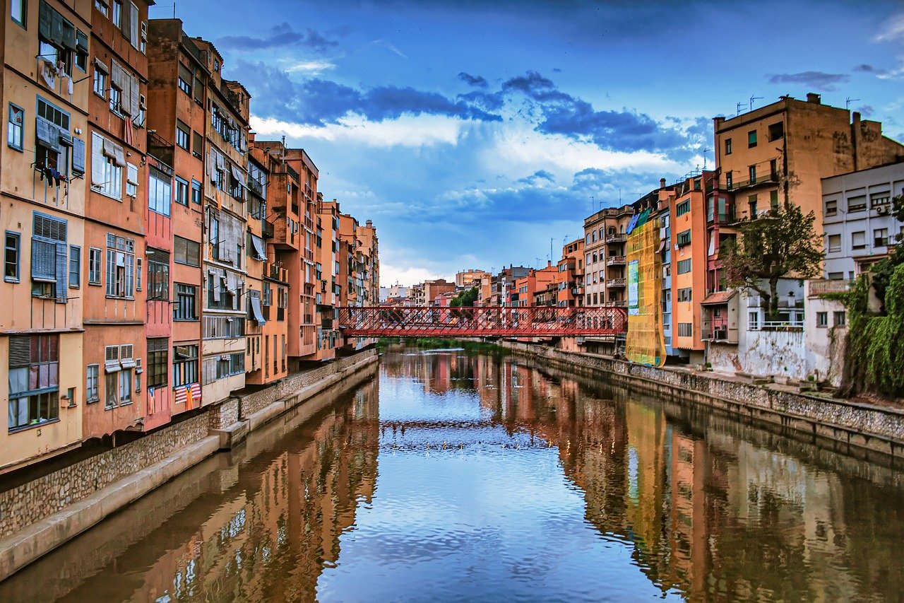 river, spain, girona, city, architecture, catalonia, buildings